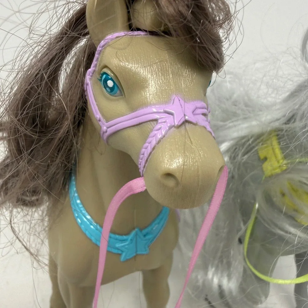 VTG Fisher Price Loving Family Toy Lot Tan Grey Horses with Accessories